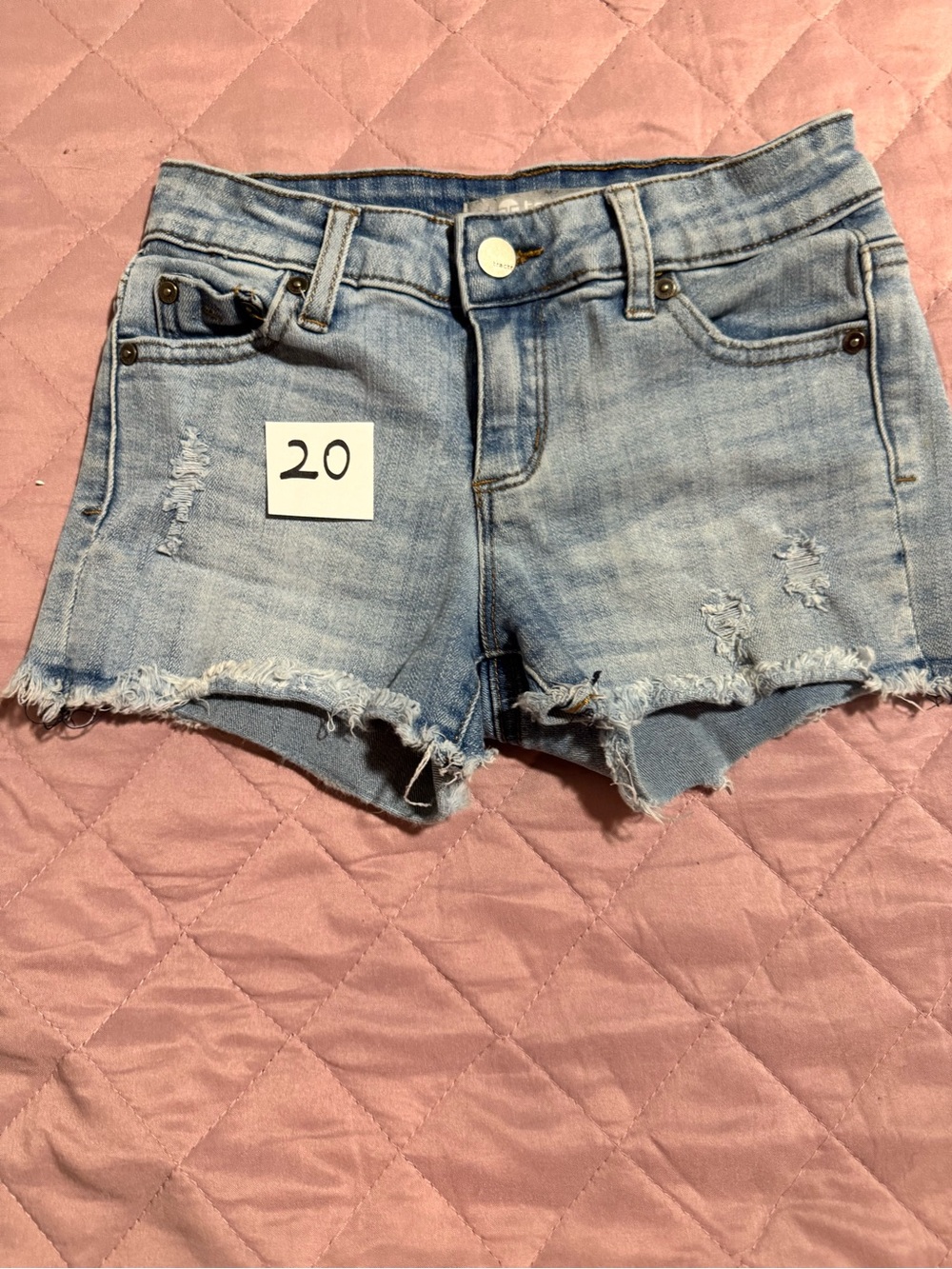 Light Wash Distressed Denim Shorts - Women's Light Blue